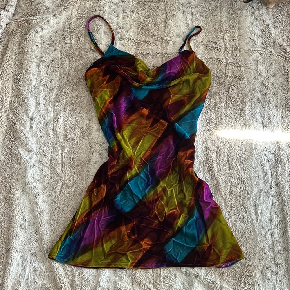Multicolor cowl neck cocktail dress